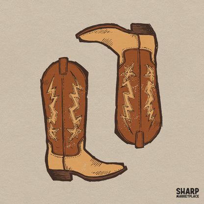 Vintage western cowboy boots with lightning bolts retro cowgirl PNG graphic for country rodeo shirt sublimation