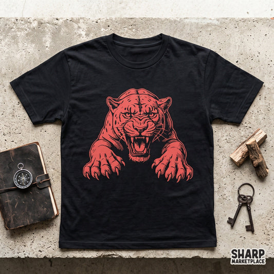 Roaring red panther traditional tattoo design for a trendy streetwear shirt and animal lovers sublimation graphic