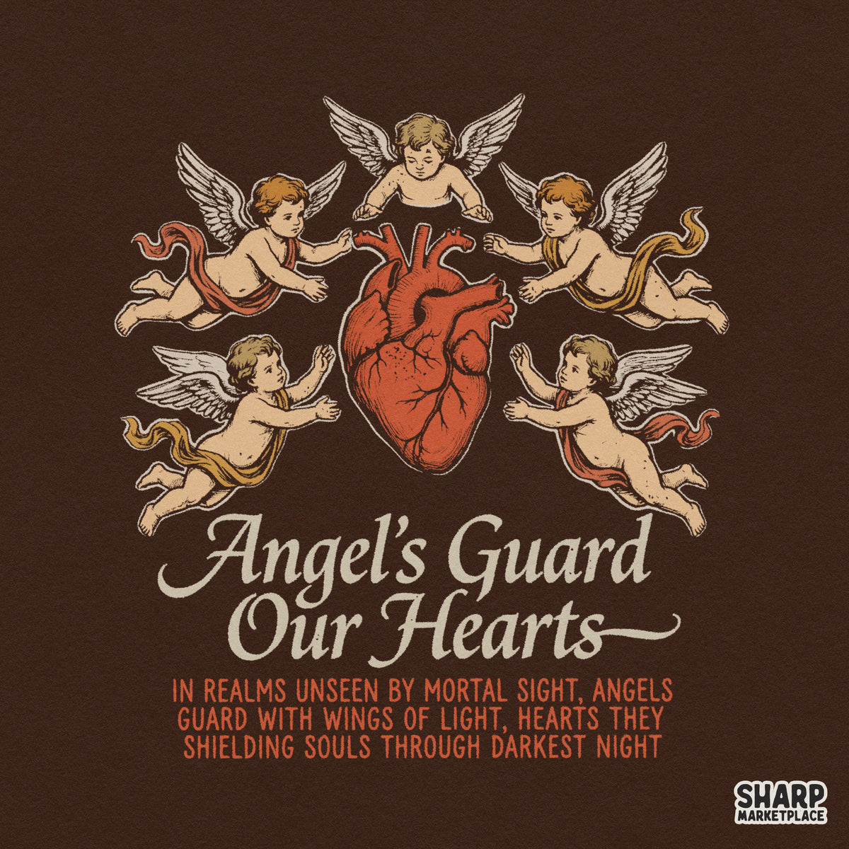 Retro religious heart graphic with guardian angel PNG design for faith t-shirts and Christian Valentine apparel