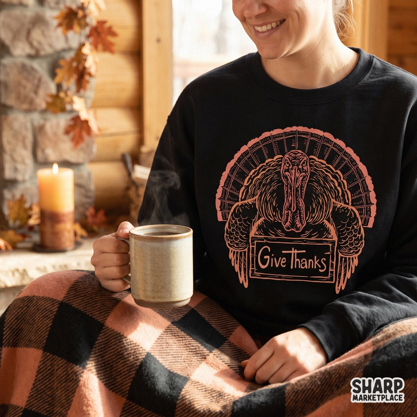 Give Thanks fall png graphic for Thanksgiving celebration apparel and retro holiday decor designs