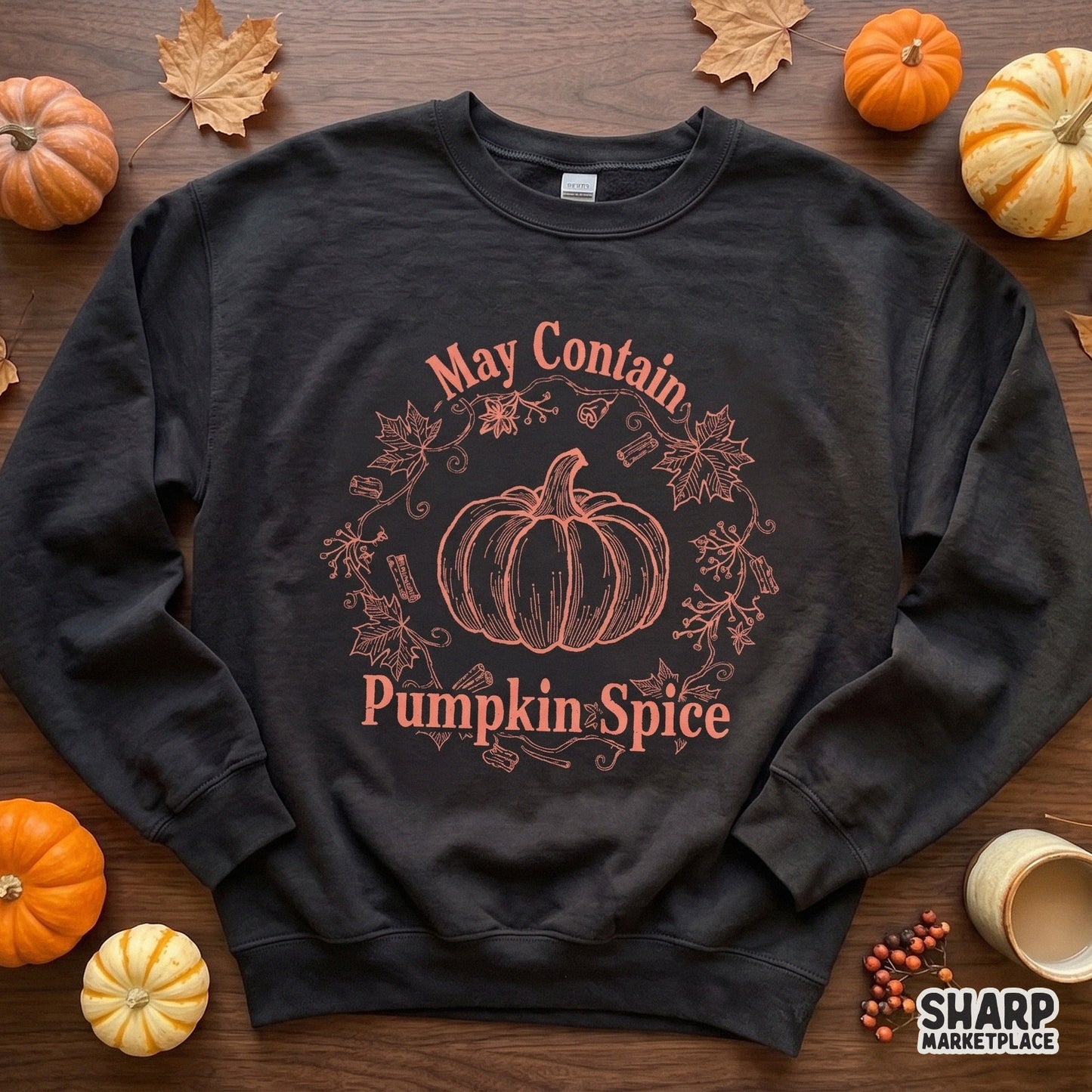 Retro May Contain Pumpkin Spice fall pumpkin png for Thanksgiving and Halloween sublimation on apparel or home decor