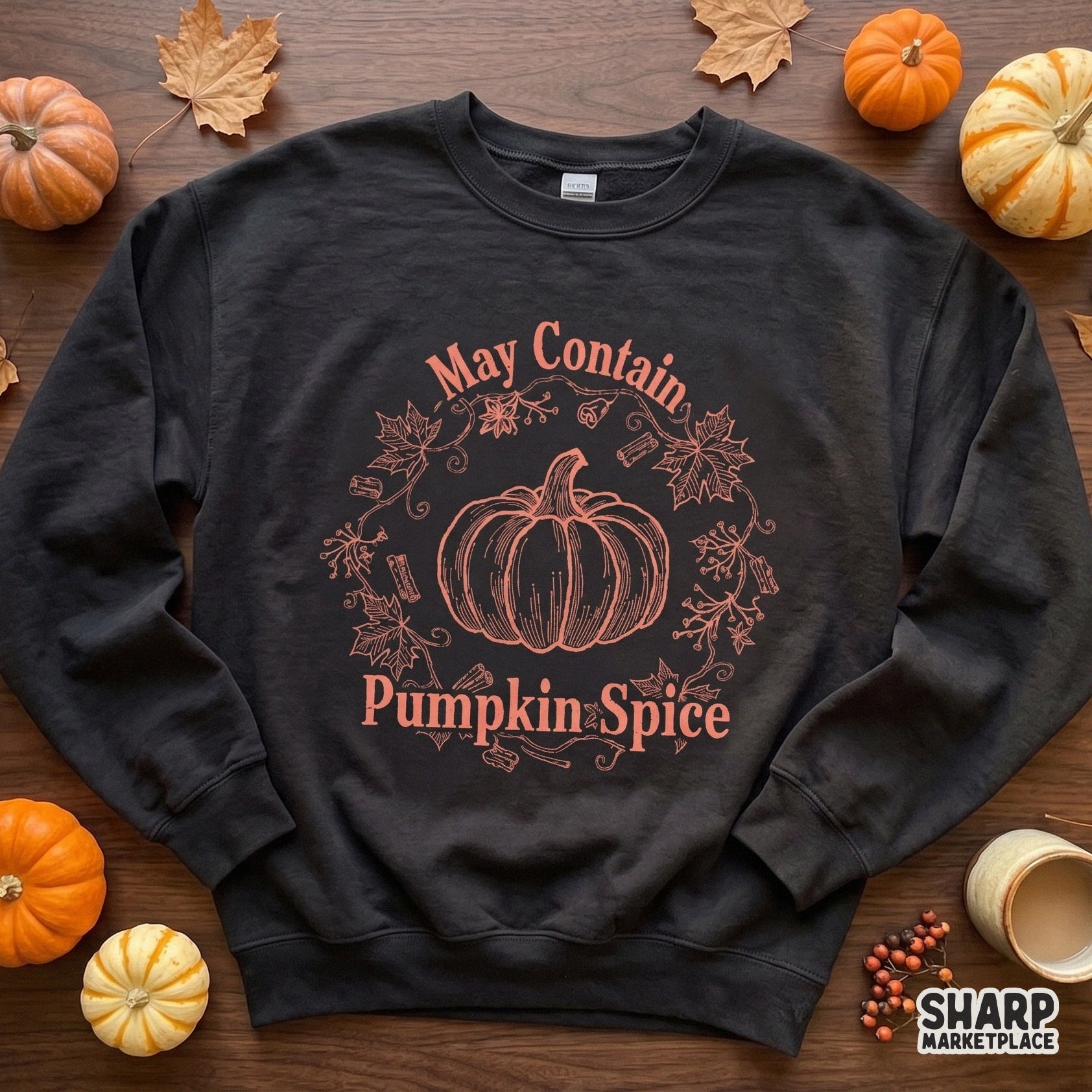 Retro May Contain Pumpkin Spice fall pumpkin png for Thanksgiving and Halloween sublimation on apparel or home decor