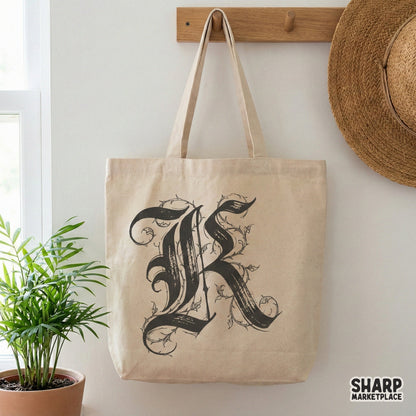 K Gothic Letter Floral Monogram, Vintage Ornate Initial Art - 300 DPI