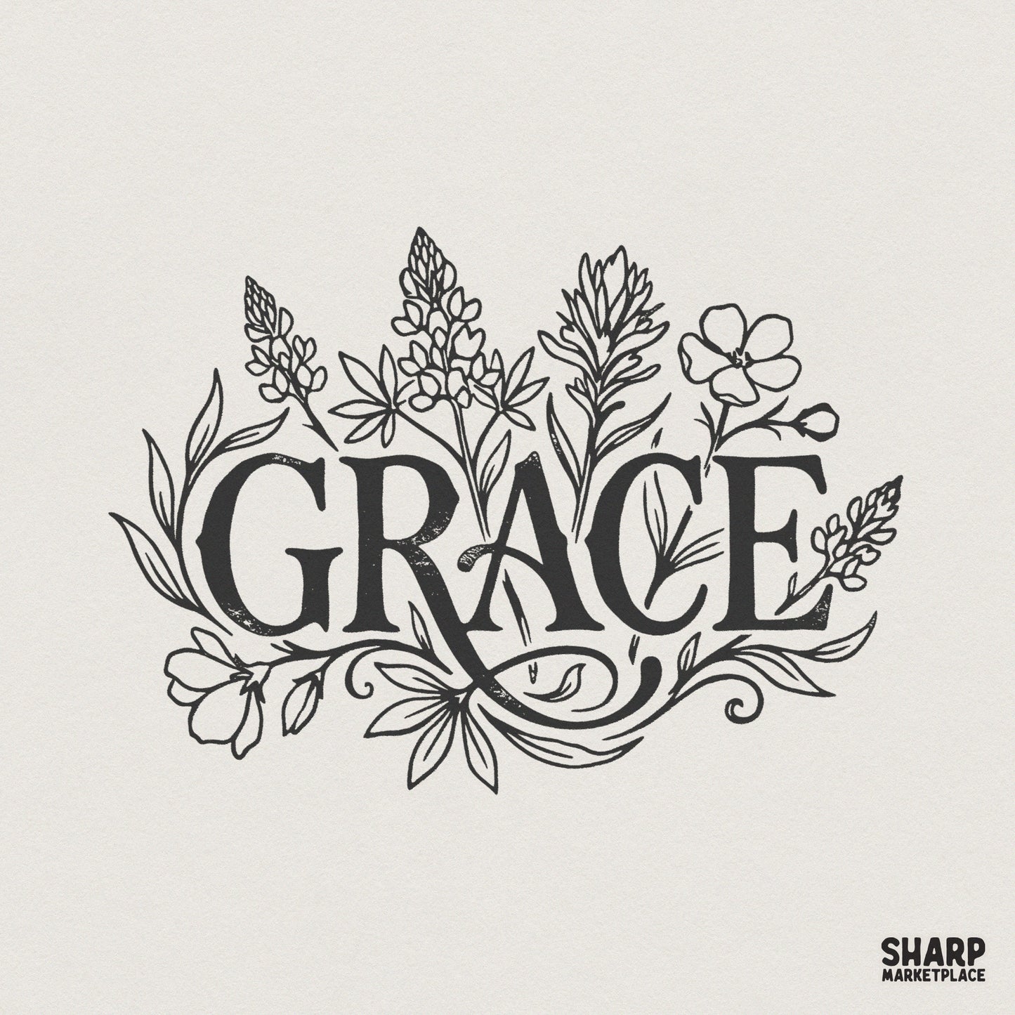 Grace PNG Design, Floral Christian Shirt Digital Download - 300 DPI