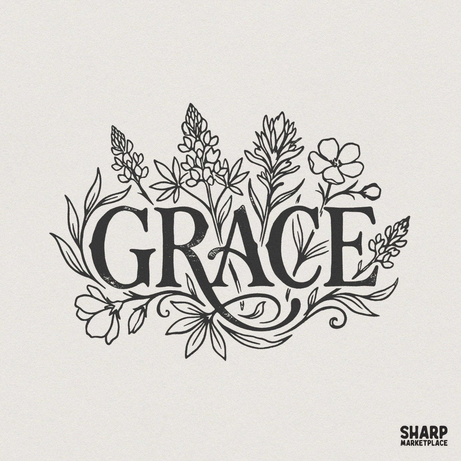 Grace PNG Design, Floral Christian Shirt Digital Download - 300 DPI