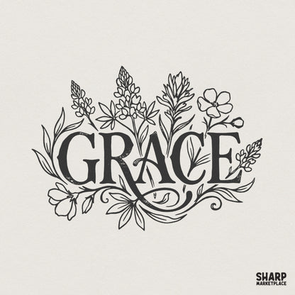 Grace PNG Design, Floral Christian Shirt Digital Download - 300 DPI