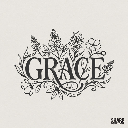 Grace PNG Design, Floral Christian Shirt Digital Download - 300 DPI