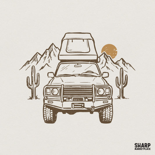 Vintage Camping PNG, Adventure Truck Shirt Design - 300 DPI Design for