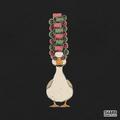 Sassy goose wearing hair curlers and pink sunglasses retro spa day graphic for sublimation and t-shirt prints
