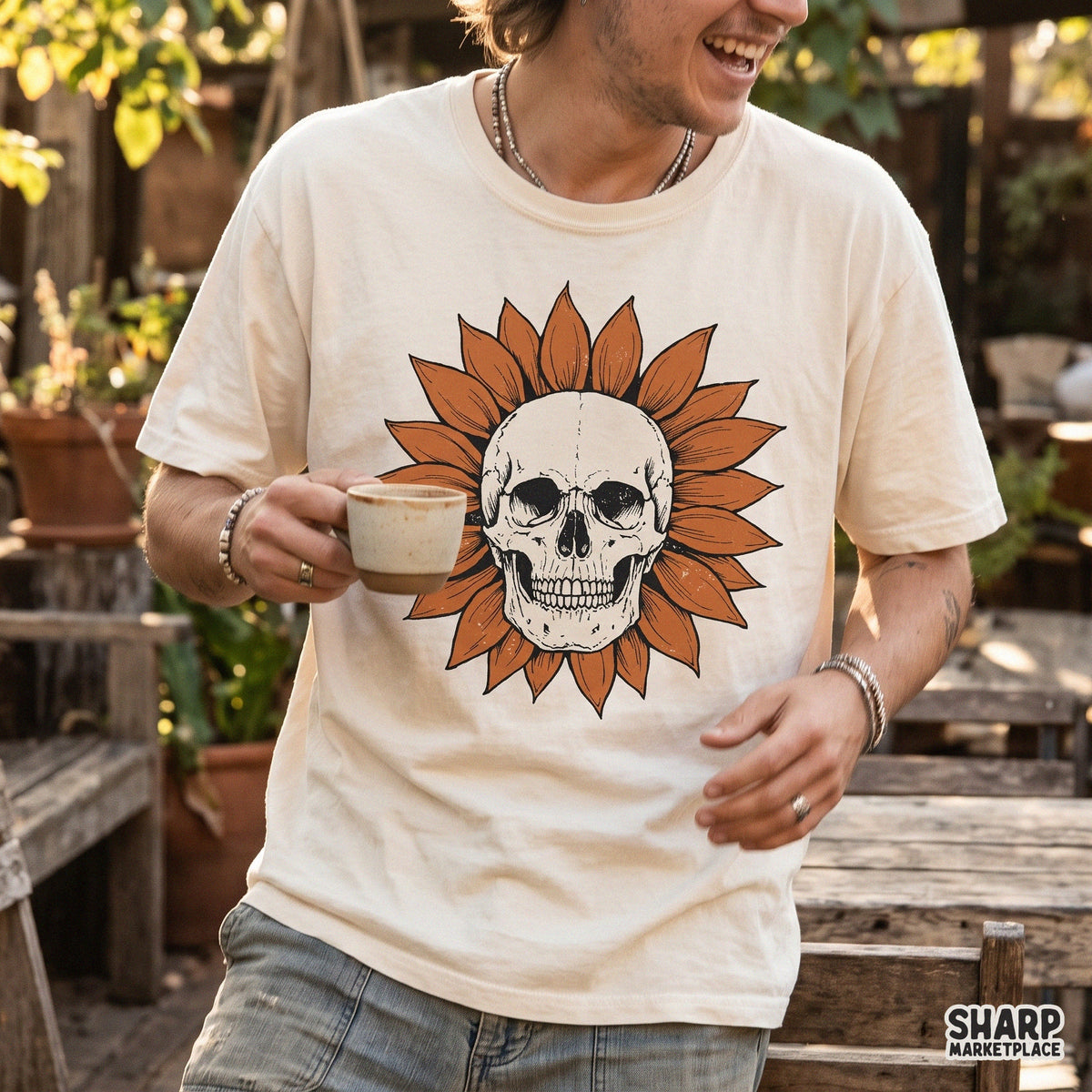 Rustic Blooming Sunflower Skull Centerpiece Graphic, Fall