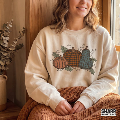 Vintage patterned houndstooth pumpkins shirt design for autumn and thanksgiving sublimation crafts