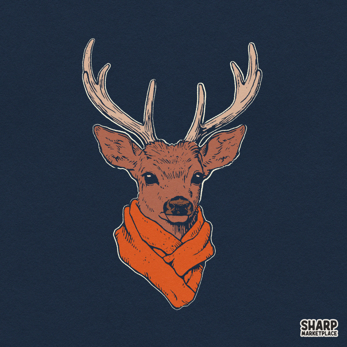 Whimsical Buck With Knitted Scarf in Antlers Fall PNG
