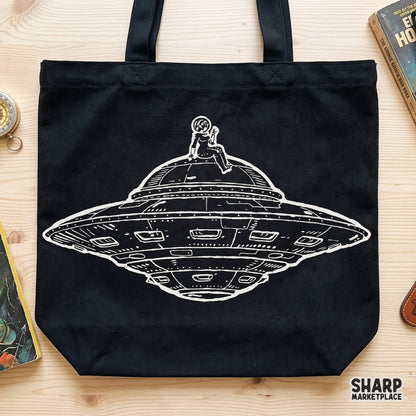 Astronaut chilling on top of a flying saucer UFO trendy png art for sublimation and t-shirt design