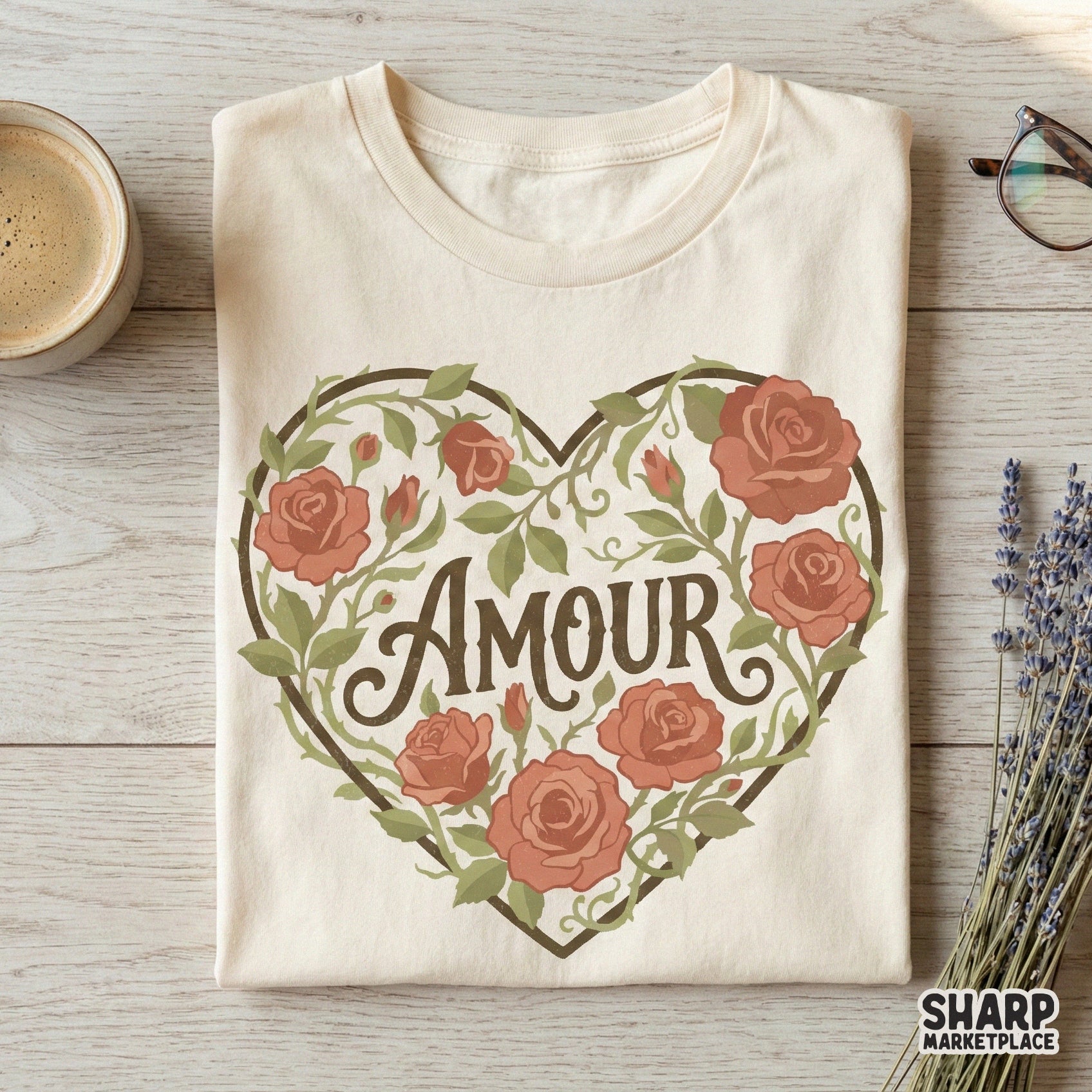 Amour PNG Rose Heart, Romantic Floral Printable - 300 DPI Design for