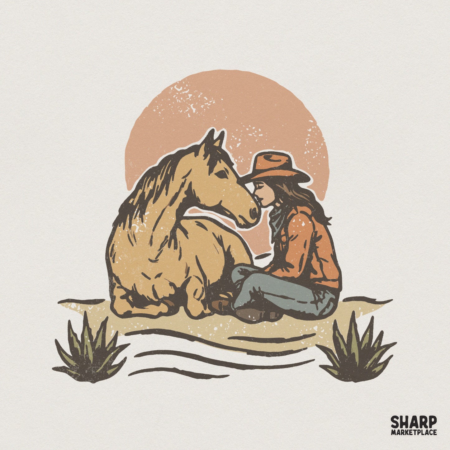 Cowgirl And Horse PNG, Western Friendship Art - 300 DPI Design for T-Shirt