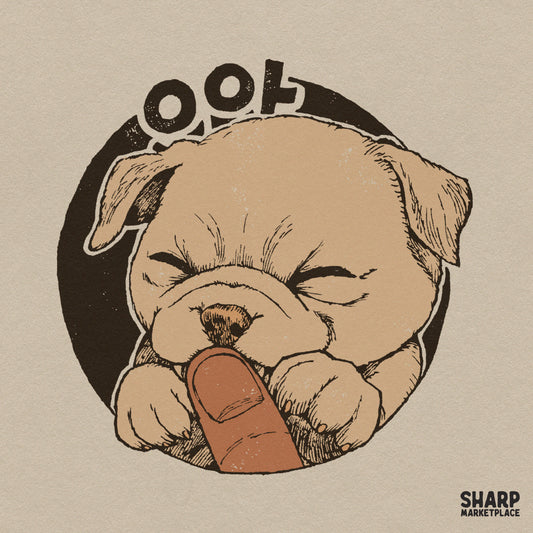 Cute Sleeping Puppy Biting Finger Funny Pet Owner Graphic