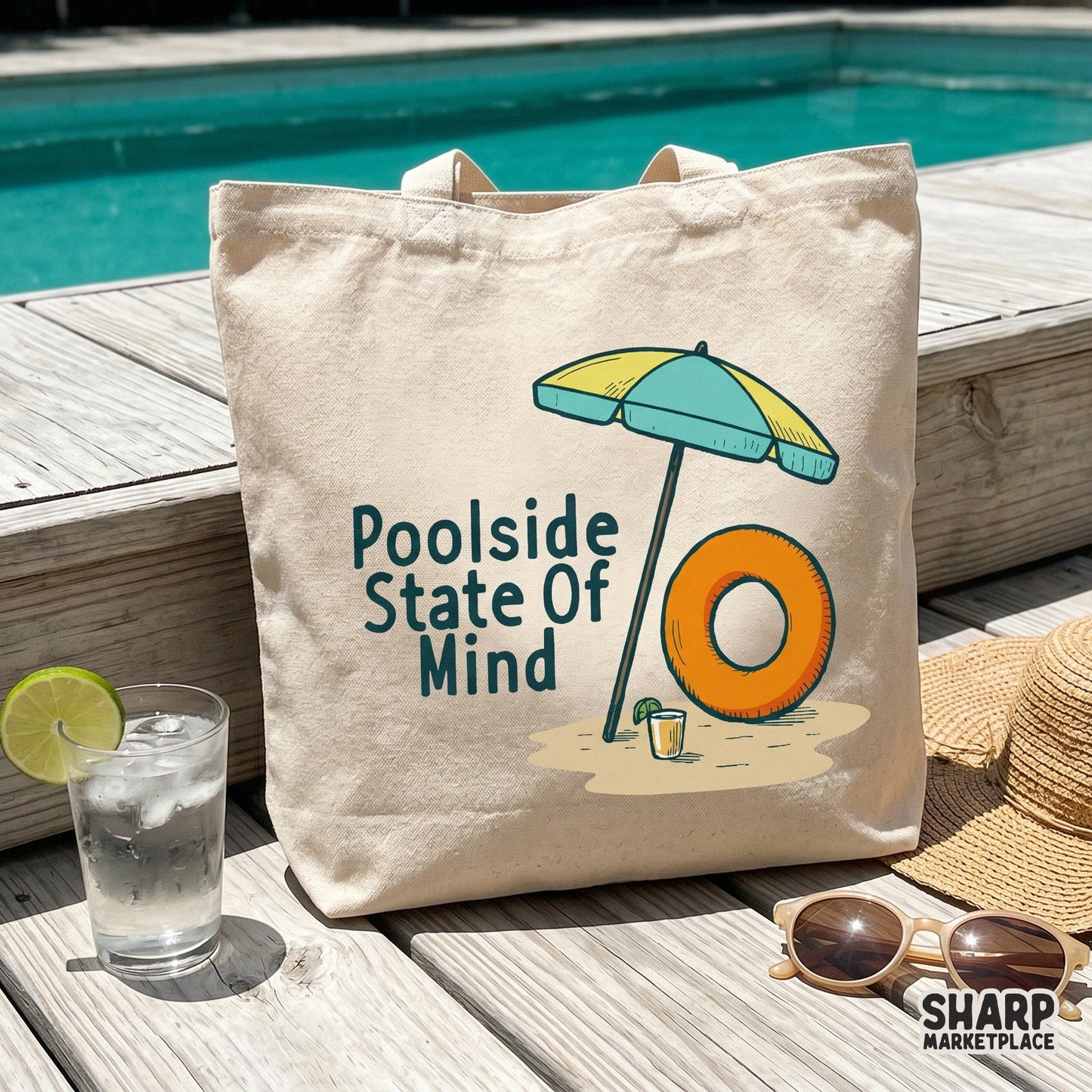 Poolside State Of Mind summer PNG design for girls trip beach t-shirts and tropical vacation sublimation crafts