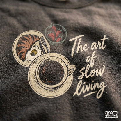 Aesthetic slow living coffee cup and croissant breakfast design PNG for cozy season shirts and sublimation printing