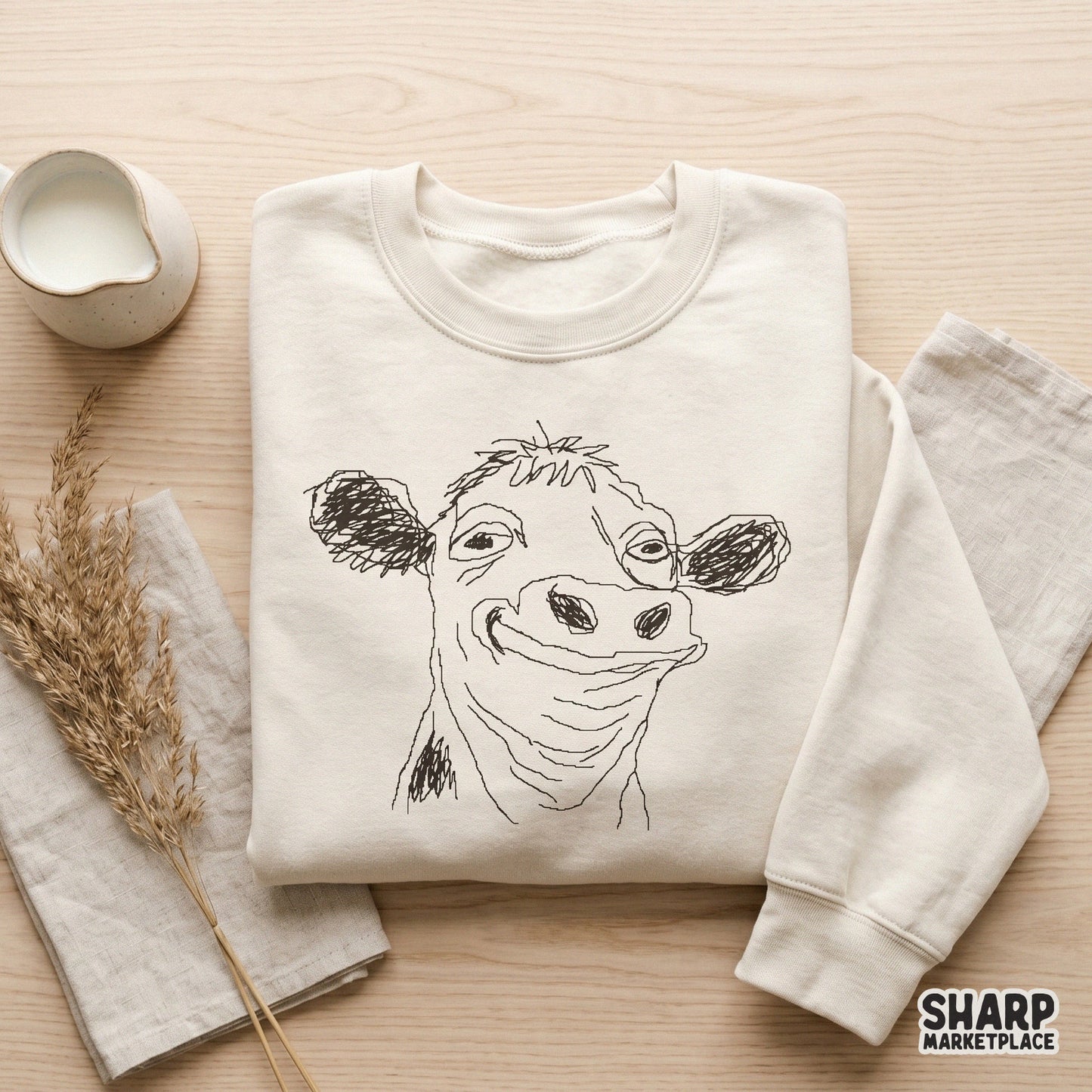 Smiling Hand Drawn Cow Face PNG, Highland Cow Shirt - 300 DPI Design for