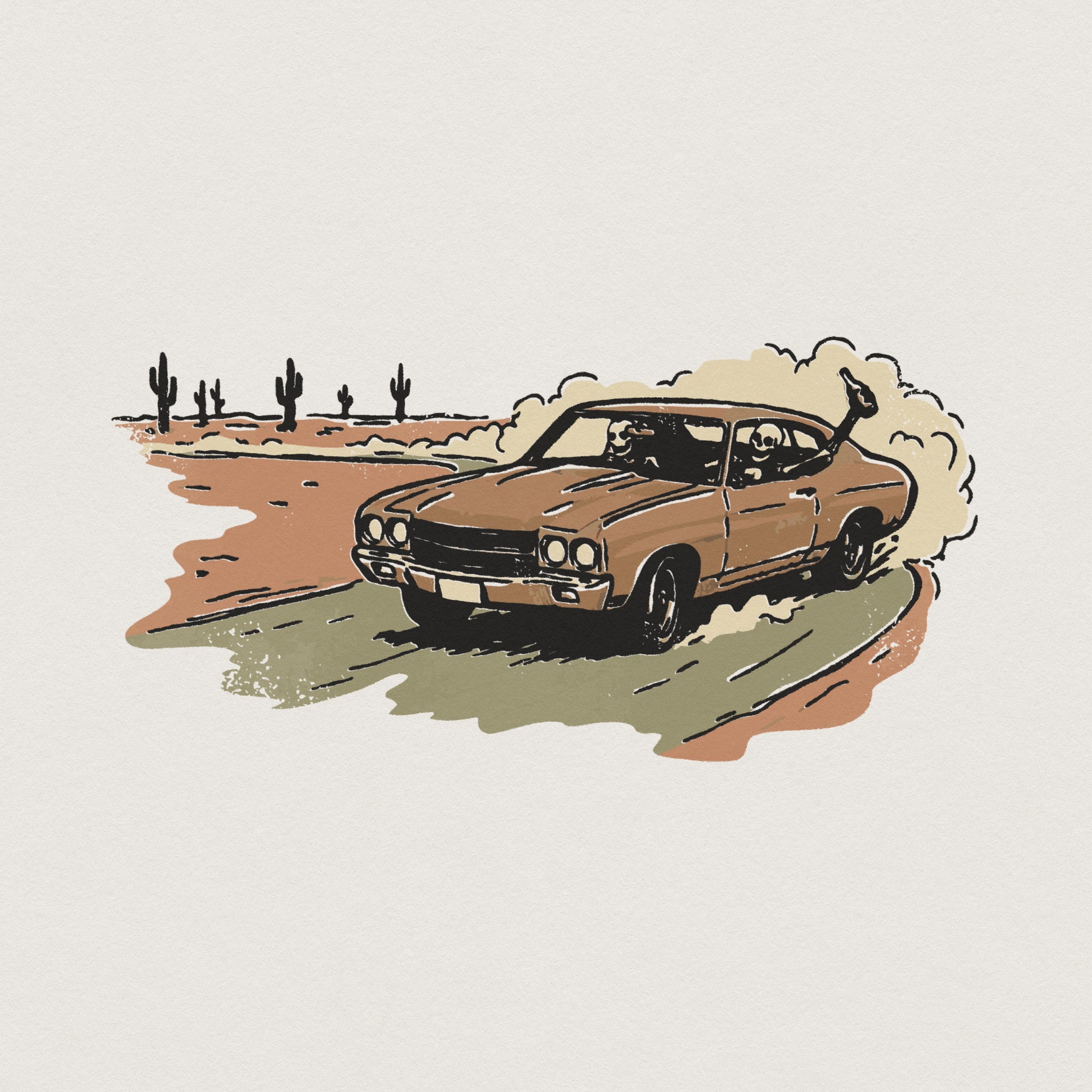 Desert Drive Classic Car PNG, Vintage Roadtrip Art - 300 DPI Design for
