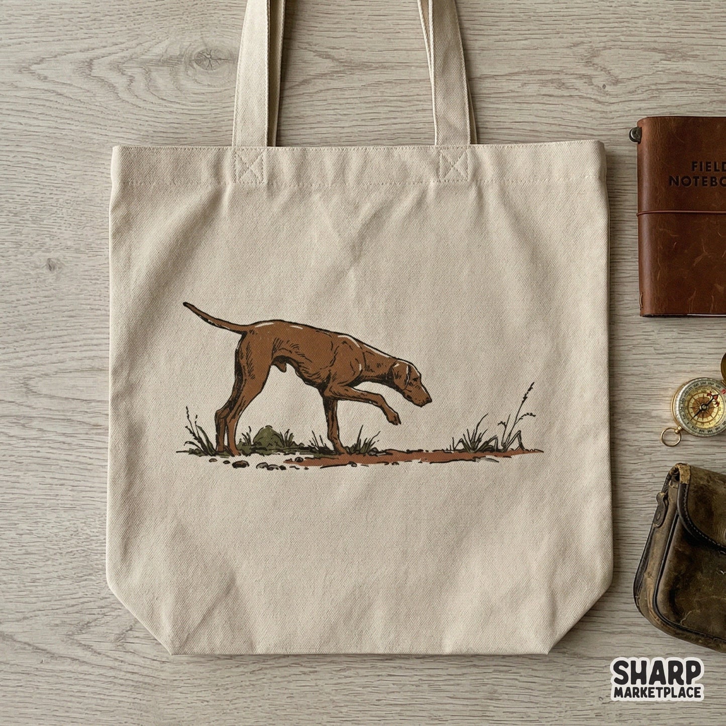 Detailed digital sketch of a hunting pointer dog mid-stride, designed with a rustic aesthetic for sublimation, stickers, or custom western-themed apparel.