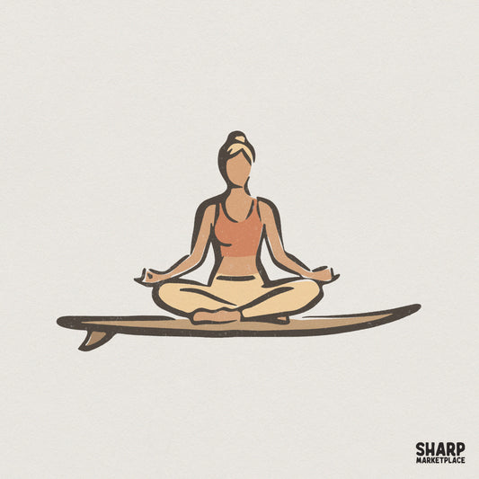 Yoga Surf Girl PNG, Zen Surfer Art Download - 300 DPI Design for T-Shirt