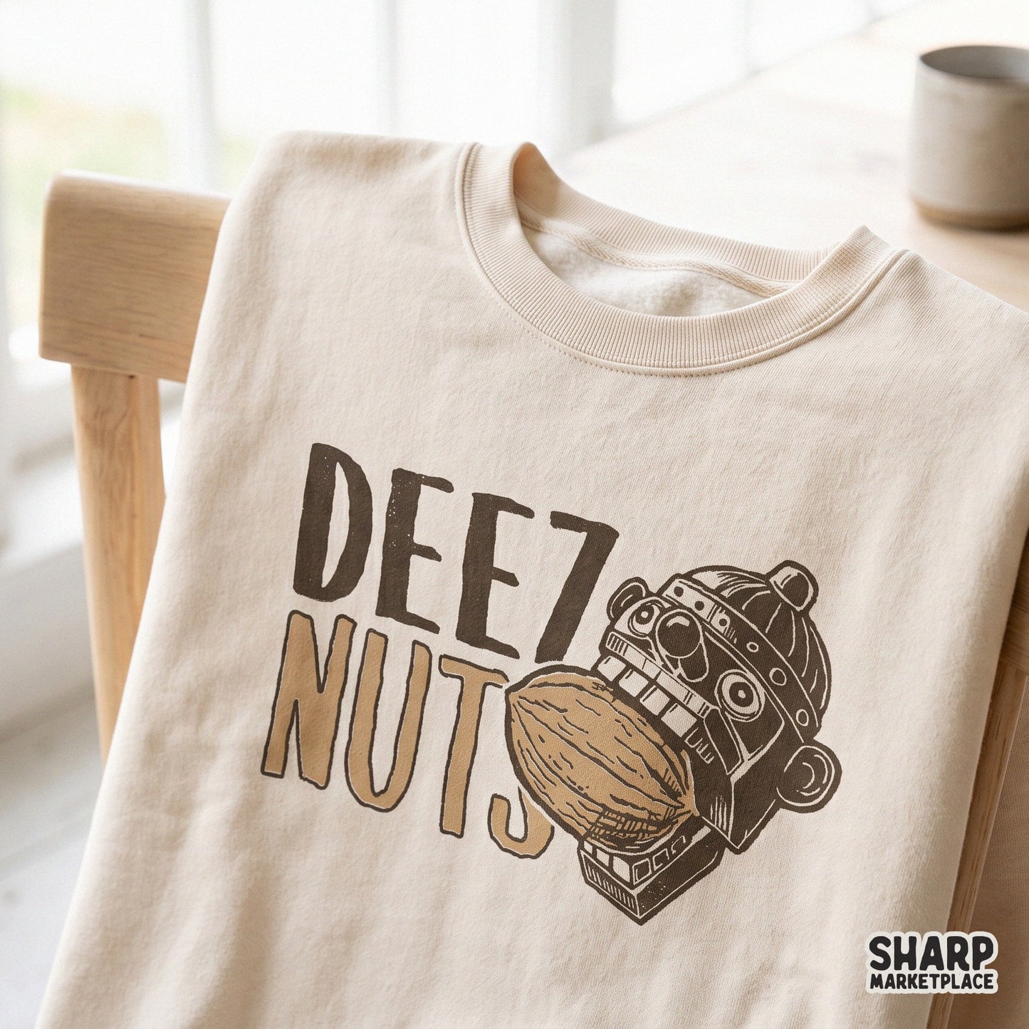 Funny nutcracker head biting a walnut on a retro Christmas shirt design perfect for sarcastic holiday pun apparel puns