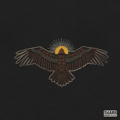 Southwestern thunderbird with geometric patterns and yellow sun retro western png for t-shirts