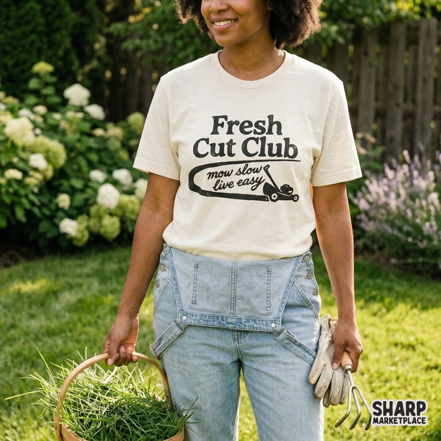 Digital design featuring a retro lawn mower illustration and the quote mow slow live easy, ideal for sublimation projects, stickers, or yard work gear.