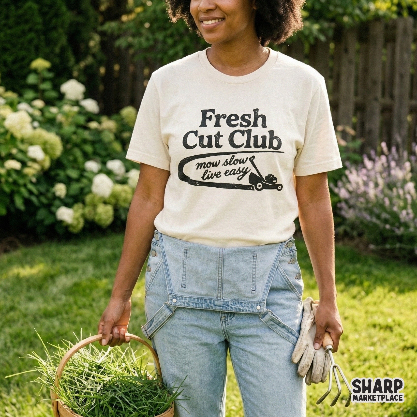 Digital design featuring a retro lawn mower illustration and the quote mow slow live easy, ideal for sublimation projects, stickers, or yard work gear.
