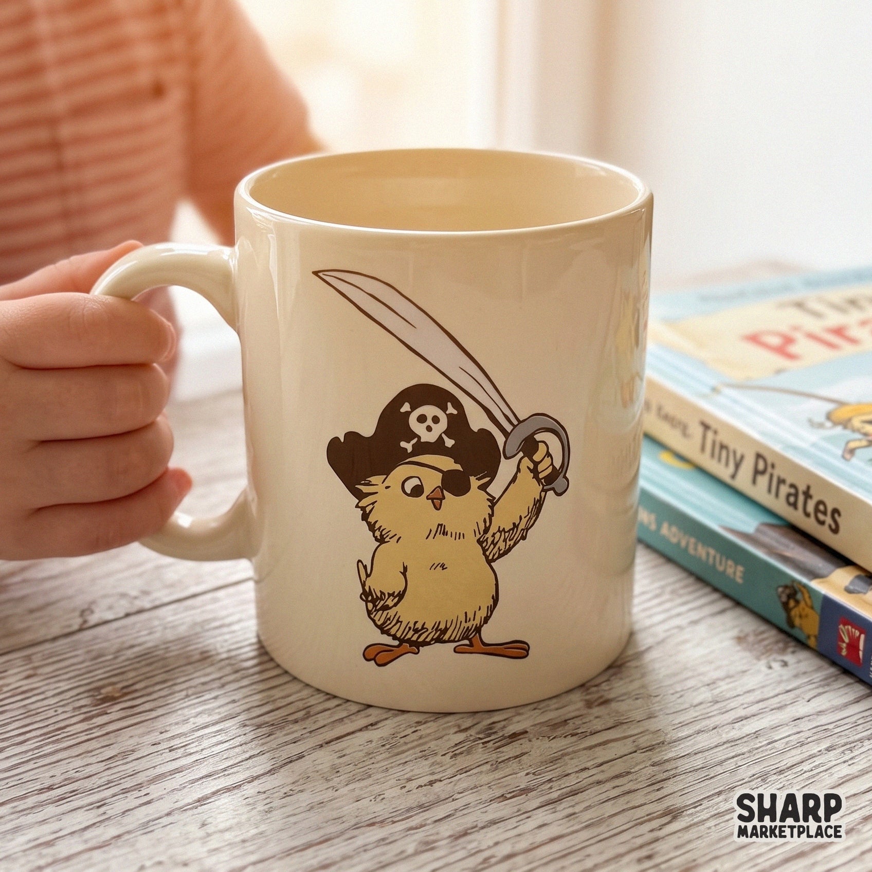 Cute pirate baby chick with sword and eye patch retro animal art digital PNG for funny kids shirt designs and sublimation