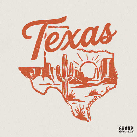 Texas PNG Design, Retro Western Desert Graphic - 300 DPI Design for T-Shirt