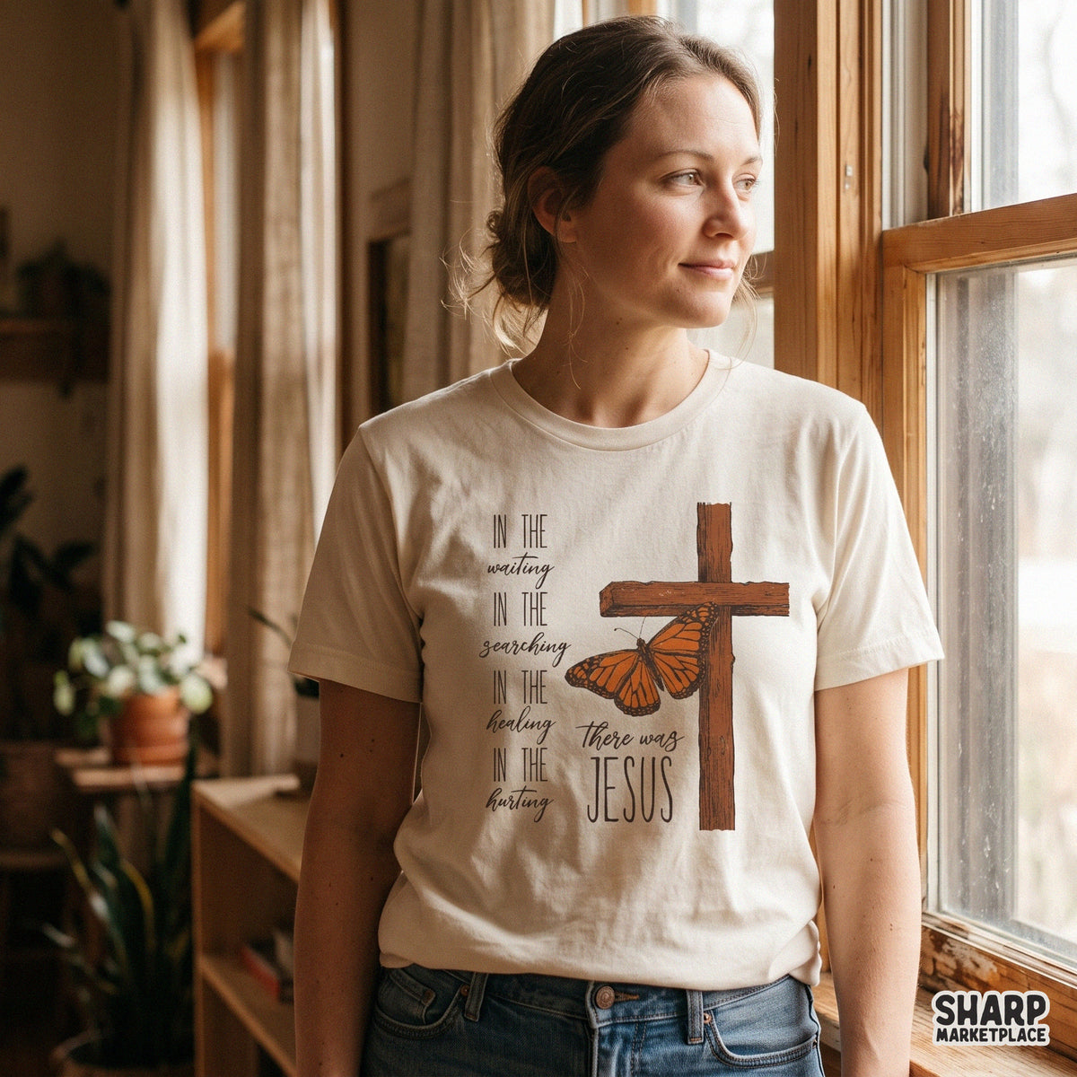 There Was Jesus Christian Butterfly PNG Sublimation Shirt
