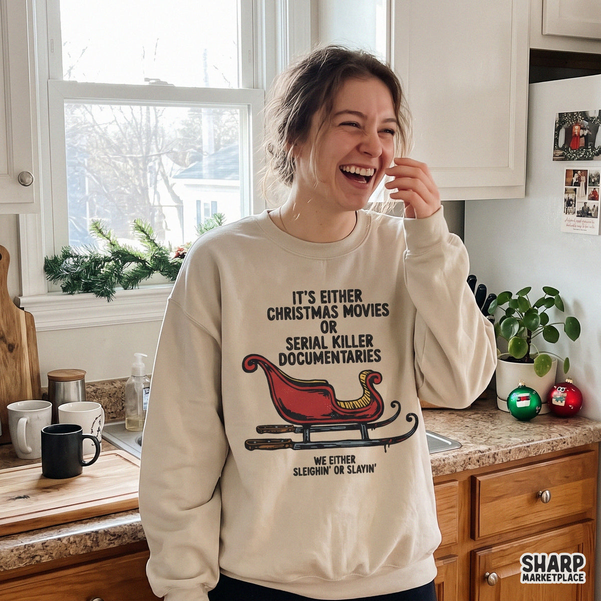 Sarcastic Christmas sublimation PNG design featuring true crime dark humor for trendy holiday t-shirts and shirts