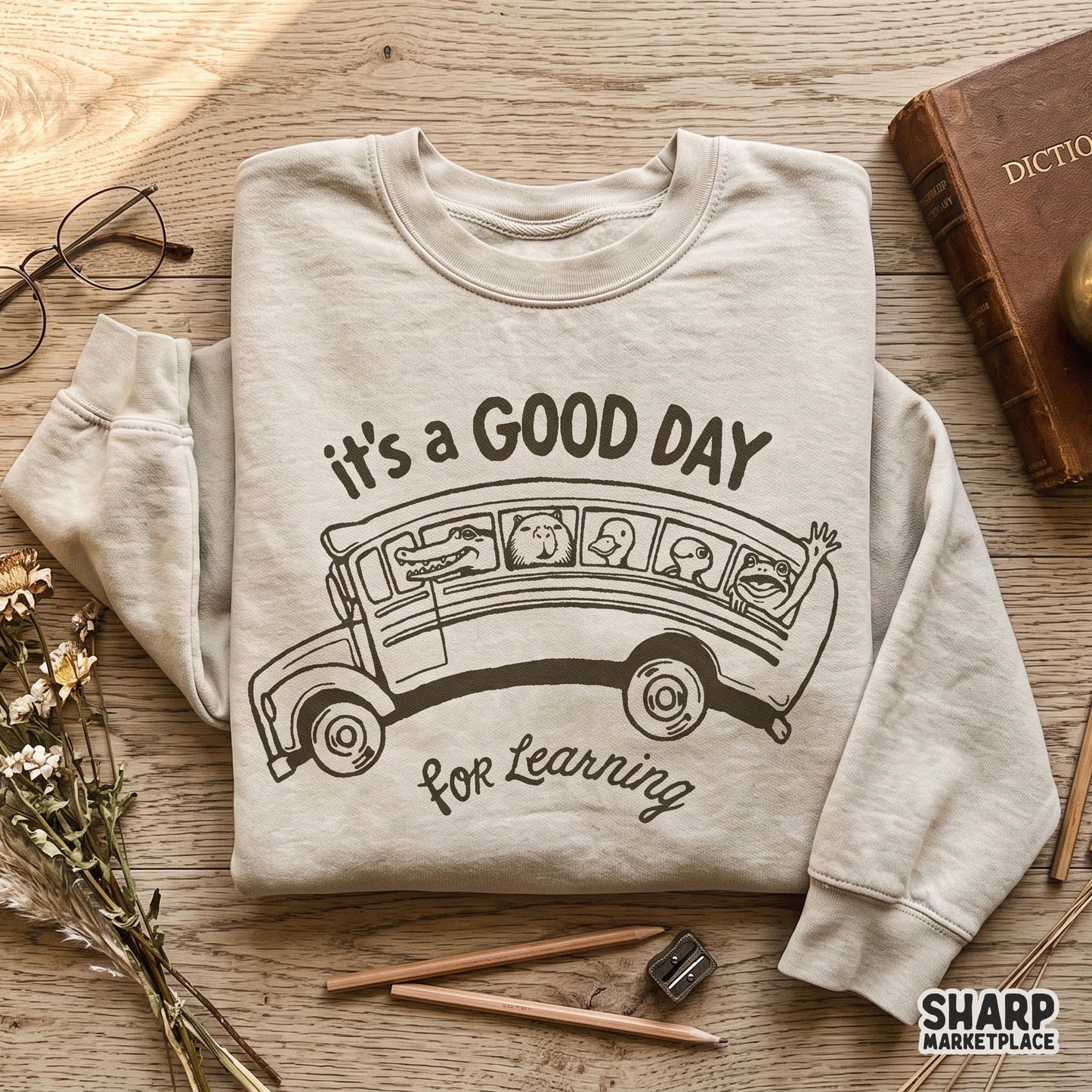 Cute school bus animals shirt design featuring inspirational teacher png graphic for preschool and classroom vibe apparel