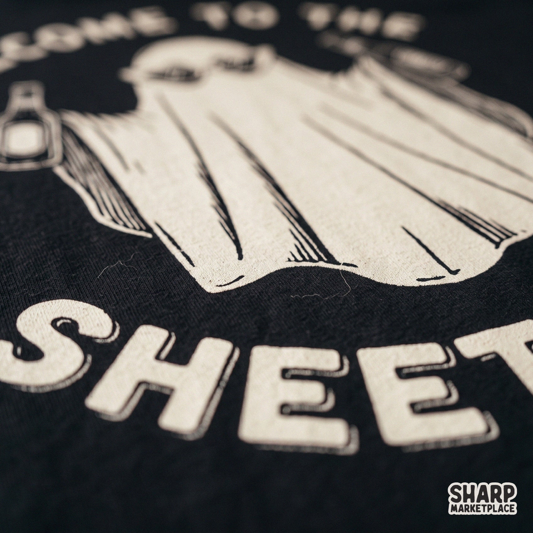 Funny retro ghost drinking beer with Welcome To The Sheet Show text for Halloween sublimation shirts and apparel design