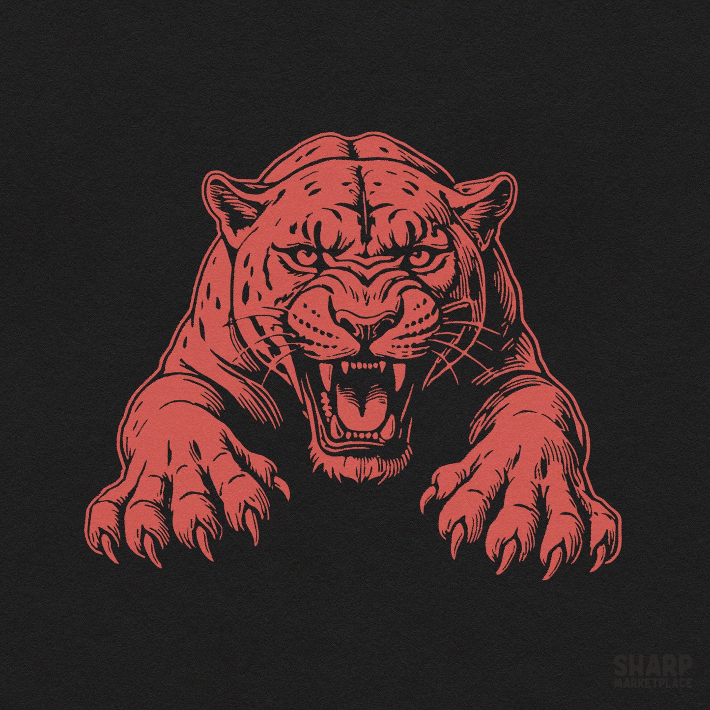 Roaring red panther traditional tattoo graphic for animal lovers, trendy streetwear png sublimation design for t-shirts