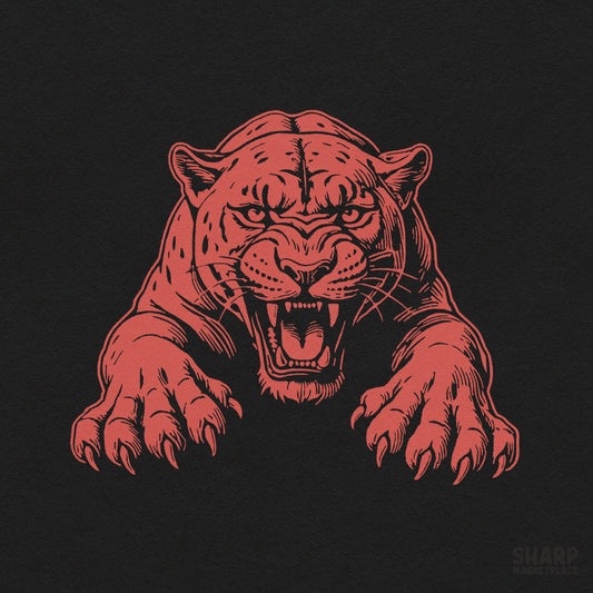 Roaring red panther traditional tattoo graphic for animal lovers, trendy streetwear png sublimation design for t-shirts