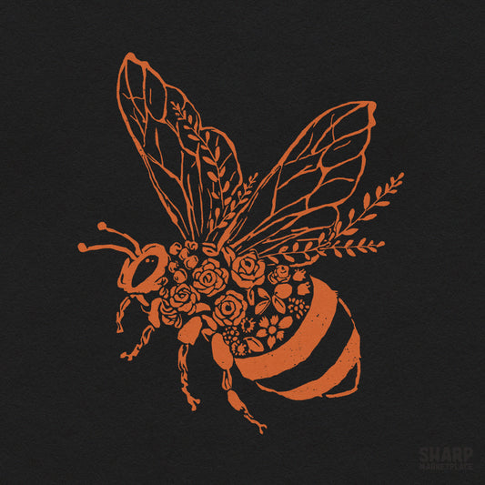 Orange floral honey bee silhouette digital download for cute spring sublimation shirt designs and trendy animal lovers apparel