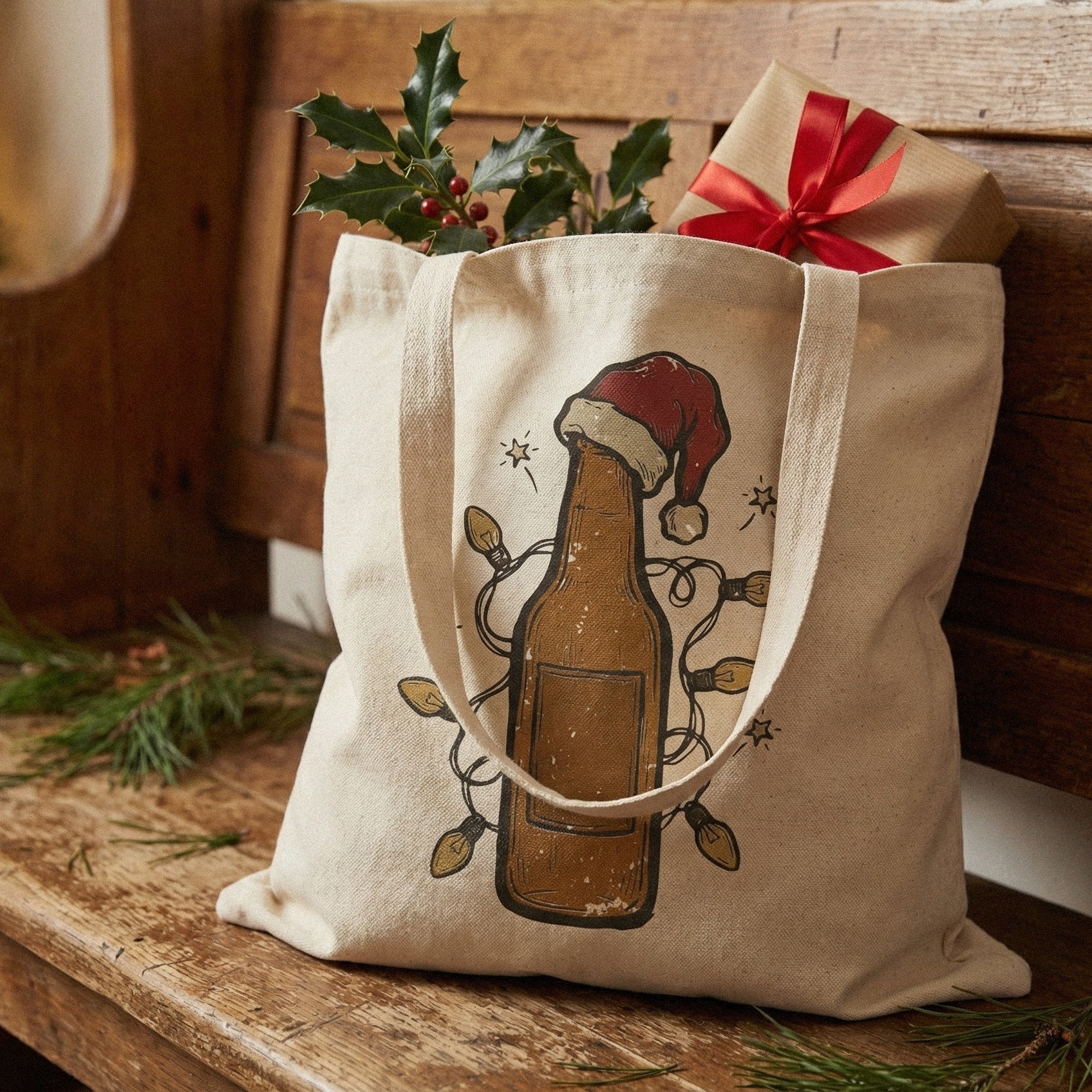 Christmas Beer Bottle PNG, Holiday Lights Digital Download - 300 DPI