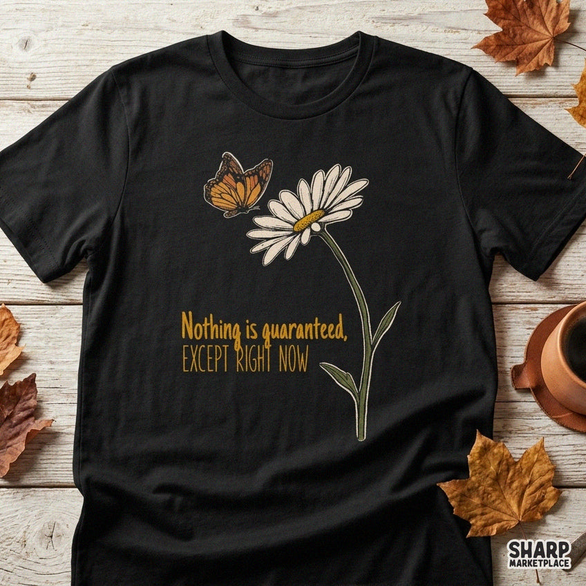 Retro butterfly png graphic with inspirational quote and daisies for summer t-shirt printing