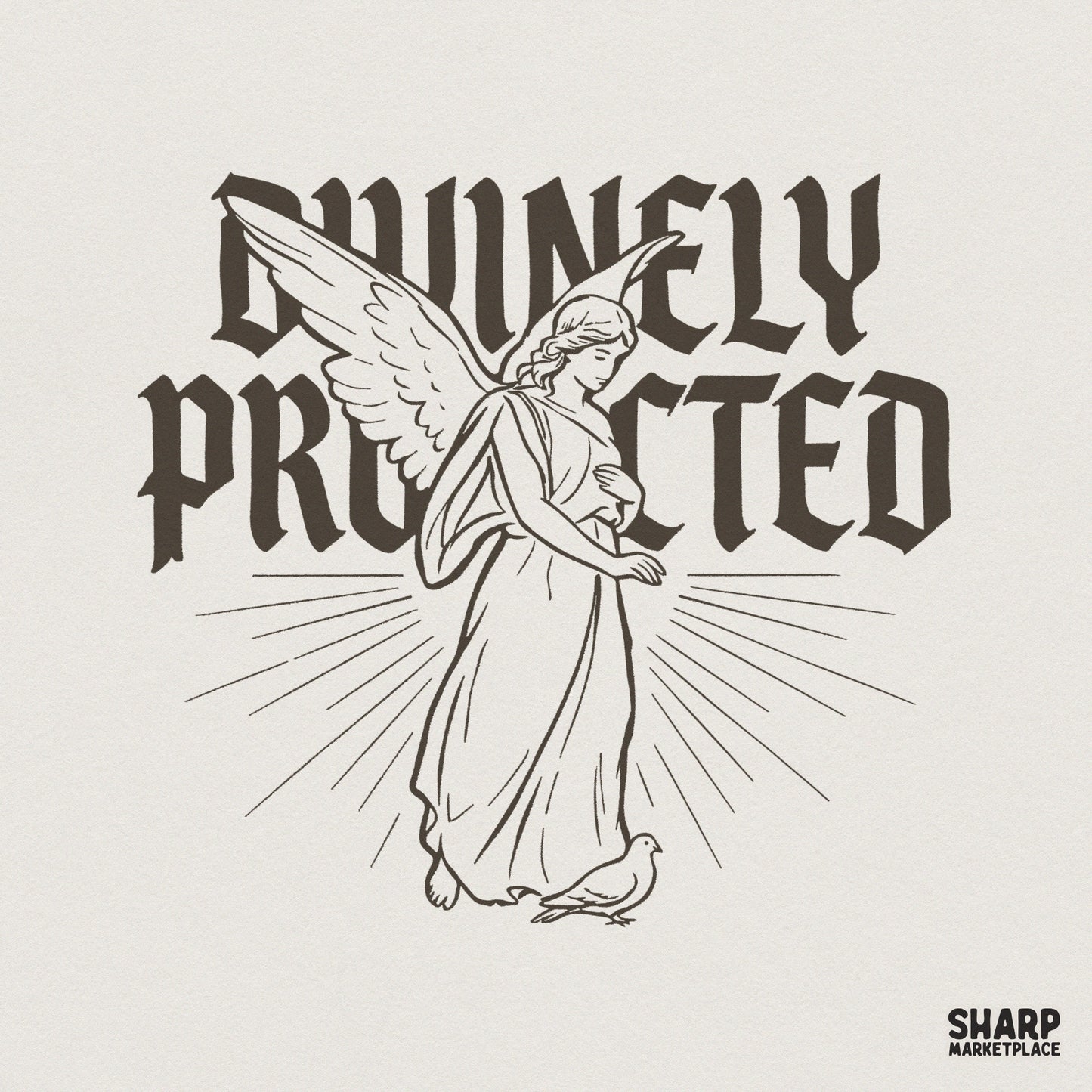 Divinely Protected PNG, Angel Line Art Shirt Design - 300 DPI Design for