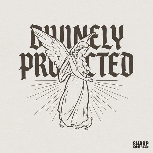 Divinely Protected PNG, Angel Line Art Shirt Design - 300 DPI Design for