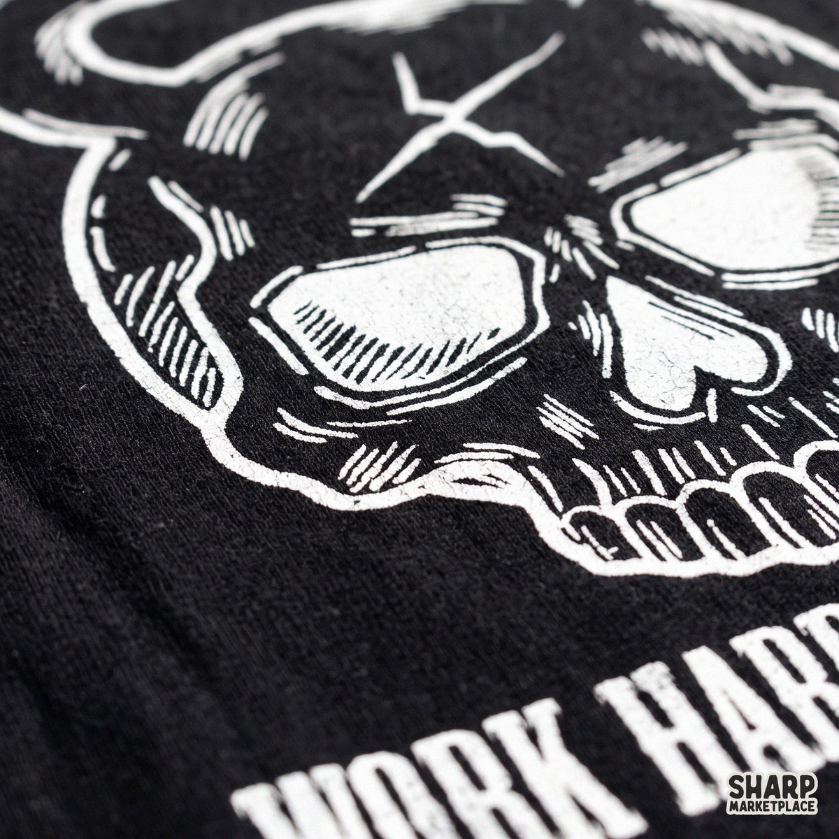 Funny skeleton skull fitness graphic with Work Hard Train Harder text for gym life shirt and tumbler sublimation PNG design
