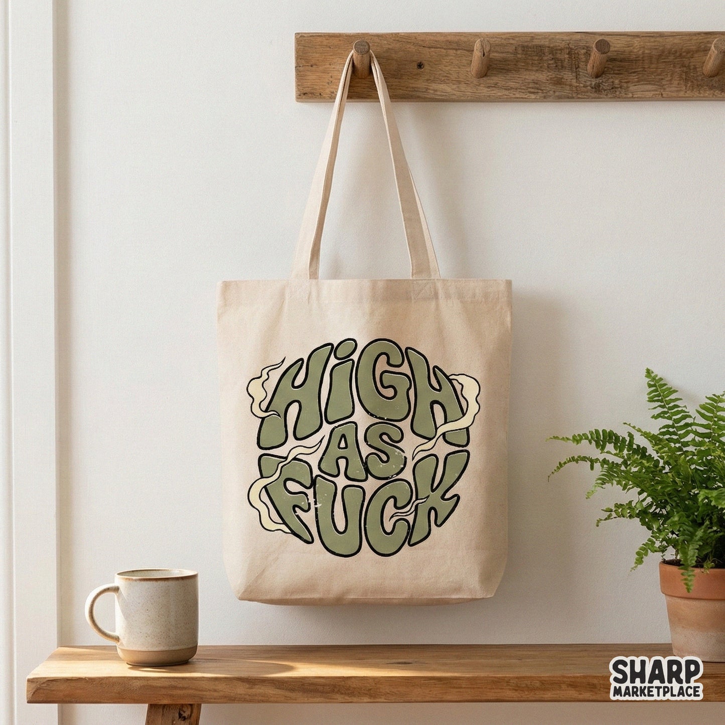 Groovy olive green text design with a distressed texture and smoke elements, suitable for printing on stickers, posters, or casual streetwear.