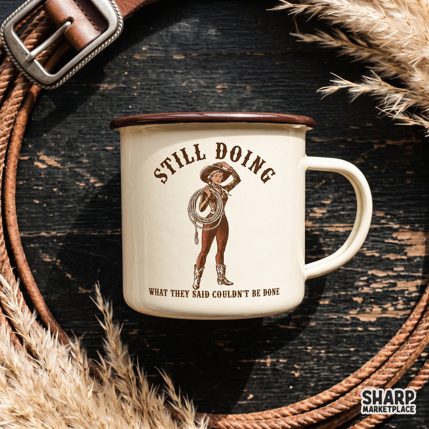 Retro cowgirl lasso graphic with funny quote text for western sublimation t-shirt designs