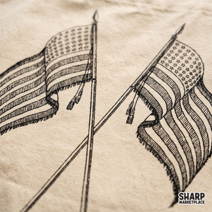 Vintage hand drawn crossed American flags graphic design for patriotic t-shirt sublimation and DTF printing