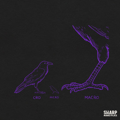 Cro Micro Macro funny crow pun t-shirt design featuring a humorous animal meme graphic for bird lovers