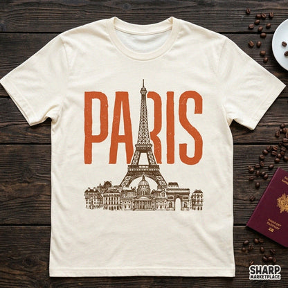 Hand drawn Paris skyline and Eiffel Tower illustration in retro coquette aesthetic for travel lovers and girls trip PNG