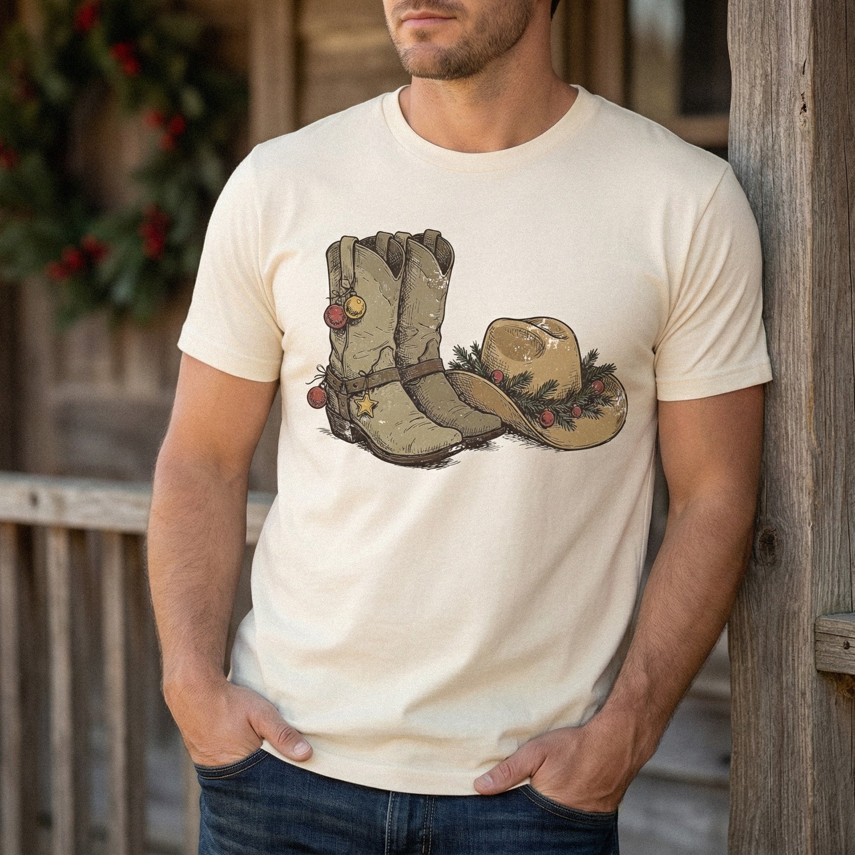 Cowboy Boots and Hat PNG, Western Christmas Design - 300 DPI Design for